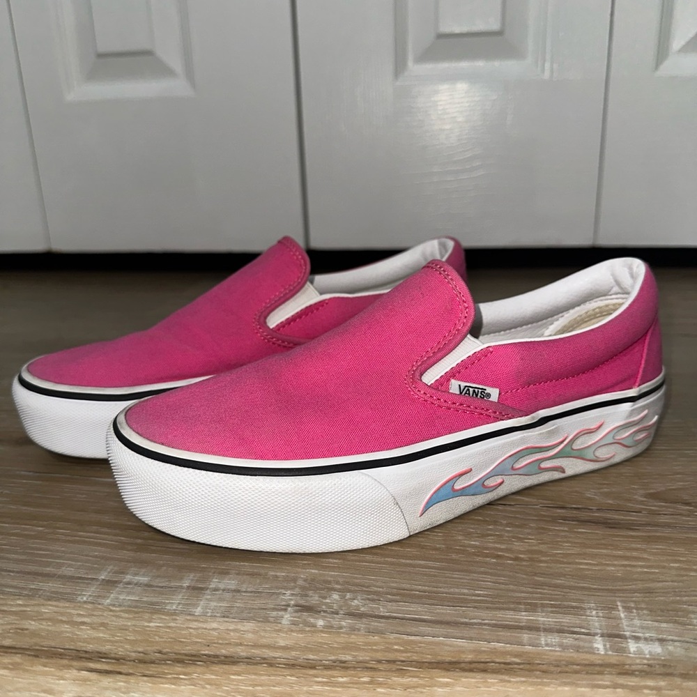 Vans Pink Flame Slip-On Platform Sneakers